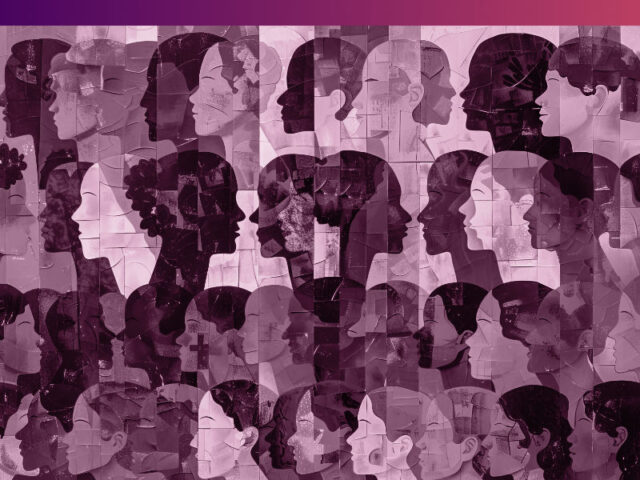 abstracte tekening met hoofden in zijaanzicht