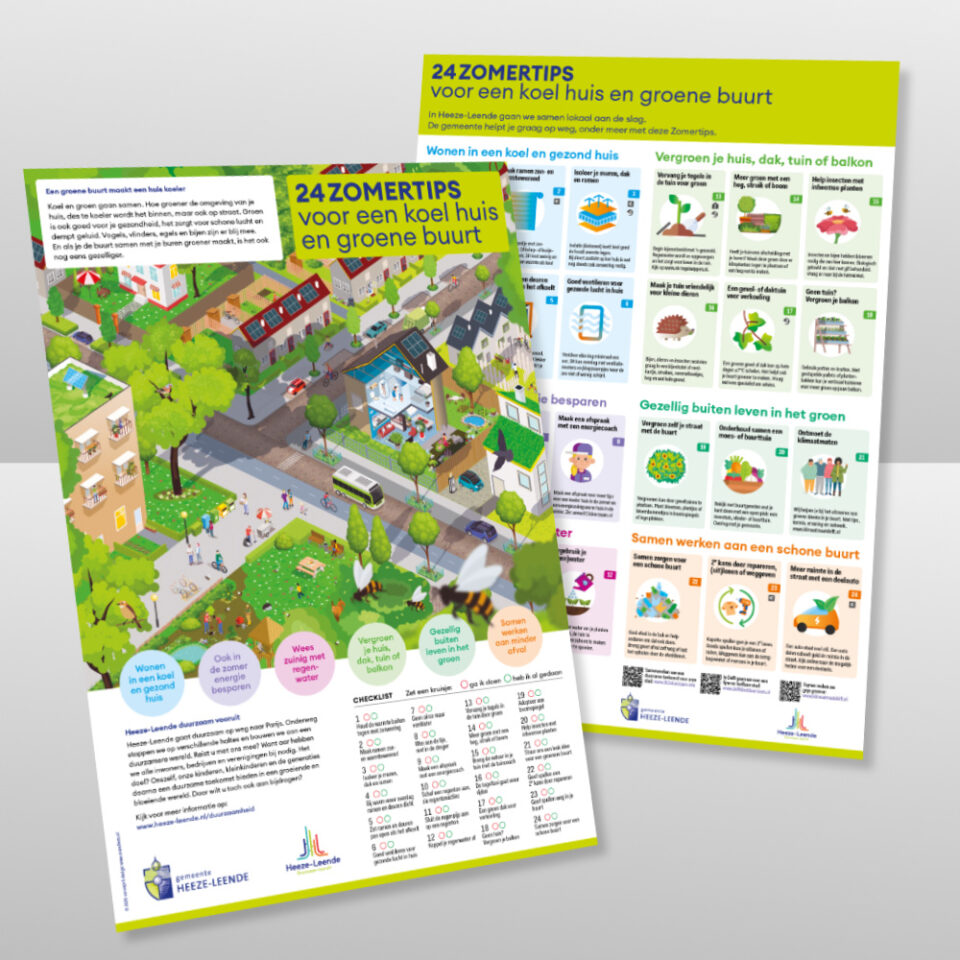 Mockup van de voor- en achterkant van de Zomertips